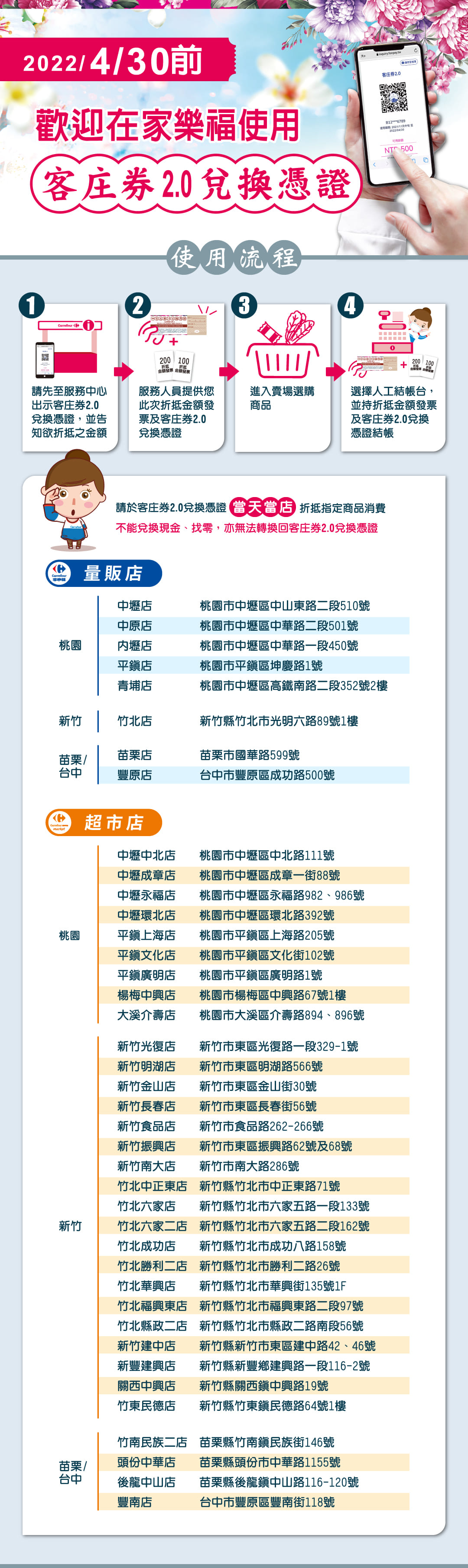 4/30前歡迎至家樂福使用客庄券